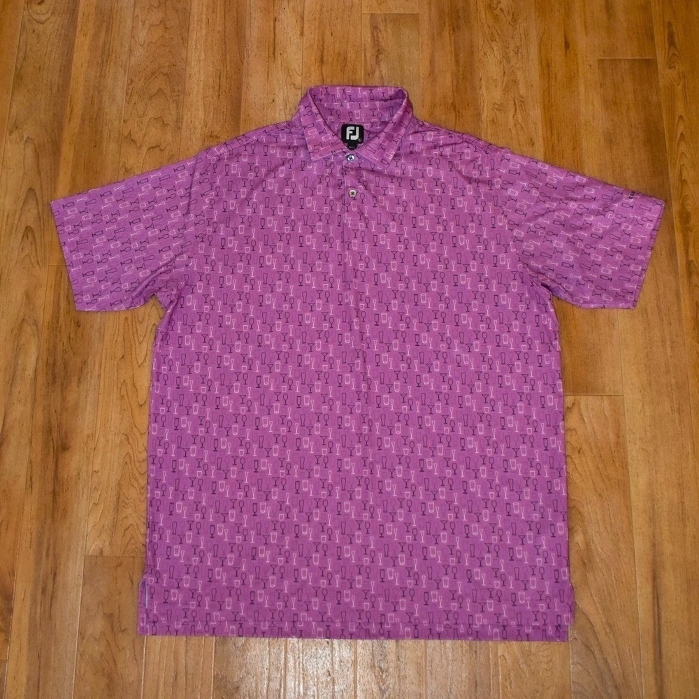 FootJoy Polo Shirt Mens XL Purple Excellent Cocktail Glass Print Edgewood Tahoe